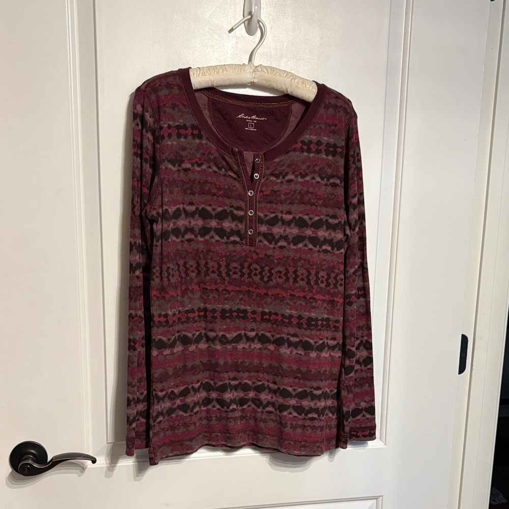 Eddie Bauer Women’s Boho Maroon Quilted Top Western SZ L